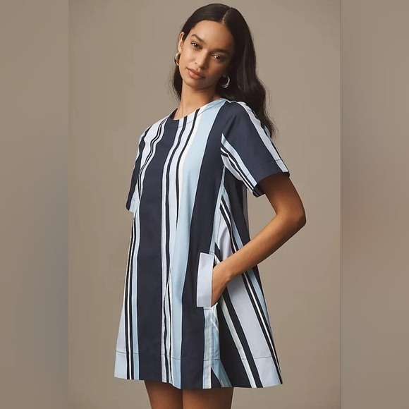 Anthropologie/Maeve triped Short Sleeve Dress/used